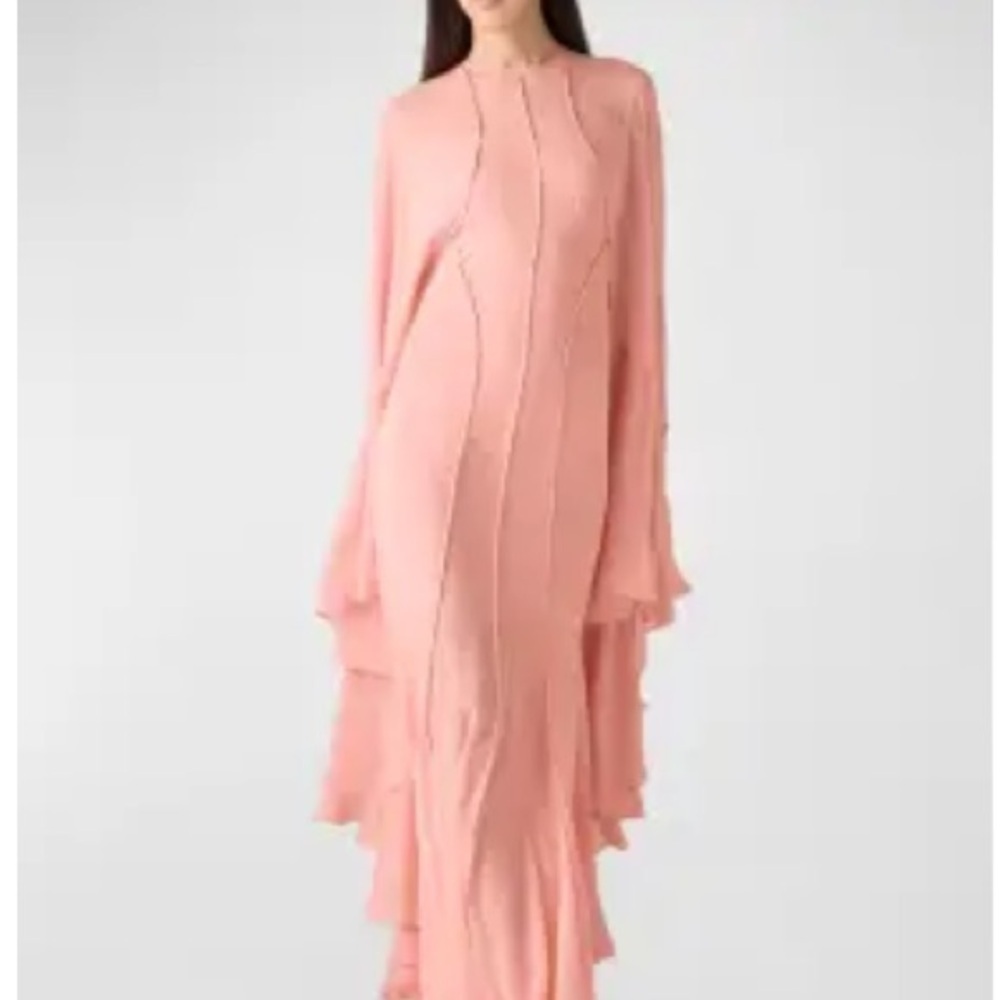 St. John plunging illusion, flowing long sleeve silk gown. - Picture 7 of 14